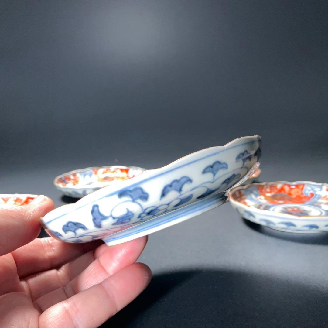 伊万里金襴手 花籠図小皿５枚組　桐箱付　∅11　骨董　古伊万里　R1292お12