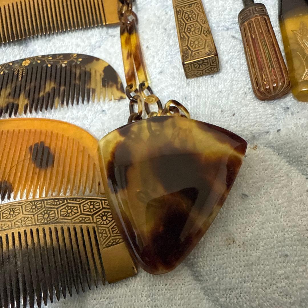 時代物　鼈甲三段箱　簪まとめ