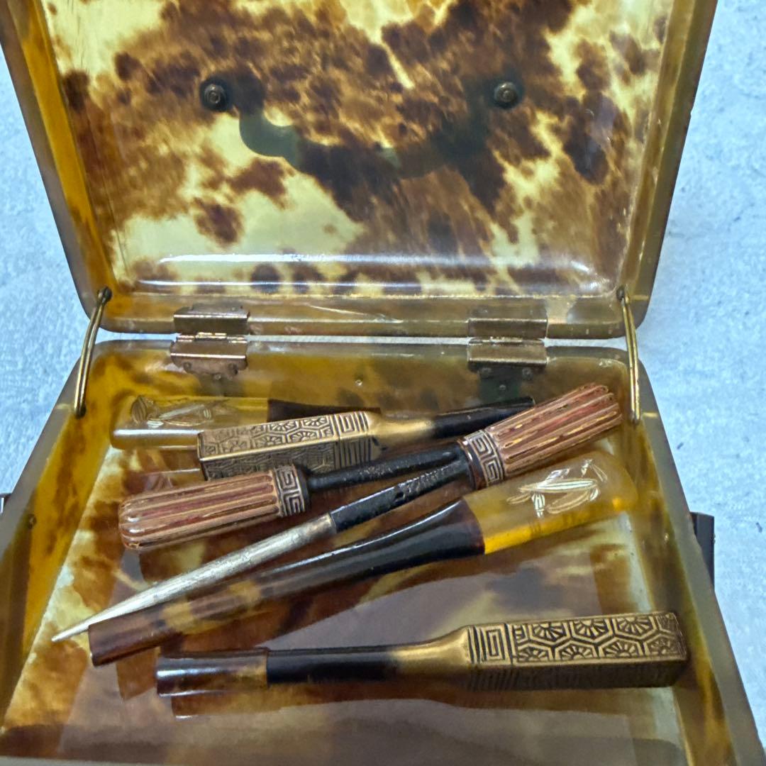 時代物　鼈甲三段箱　簪まとめ