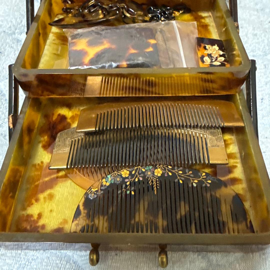 時代物　鼈甲三段箱　簪まとめ