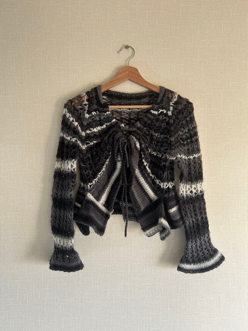 トップス PERVERZE Face Hand Knit Cardigan / Gray
