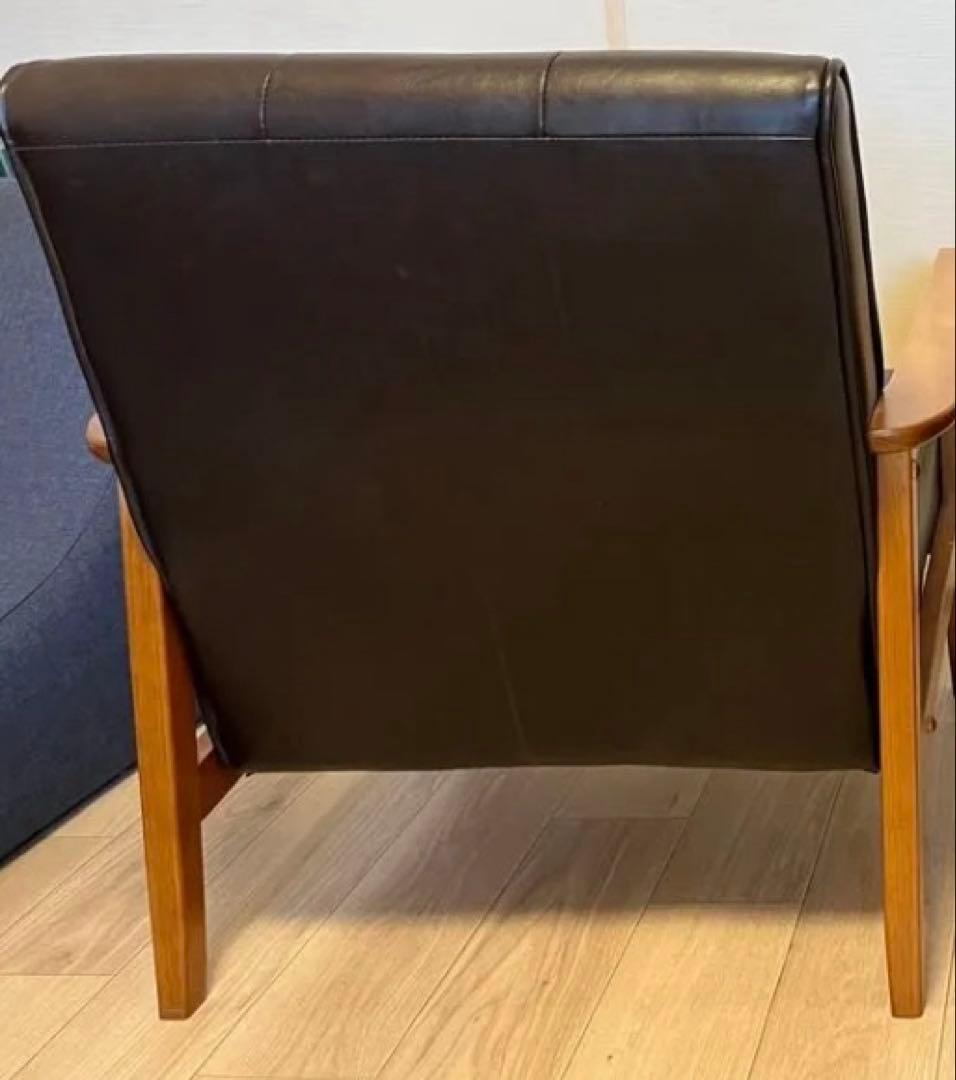 1人掛けソファ ブラウン 木肘 レトロモダン　A