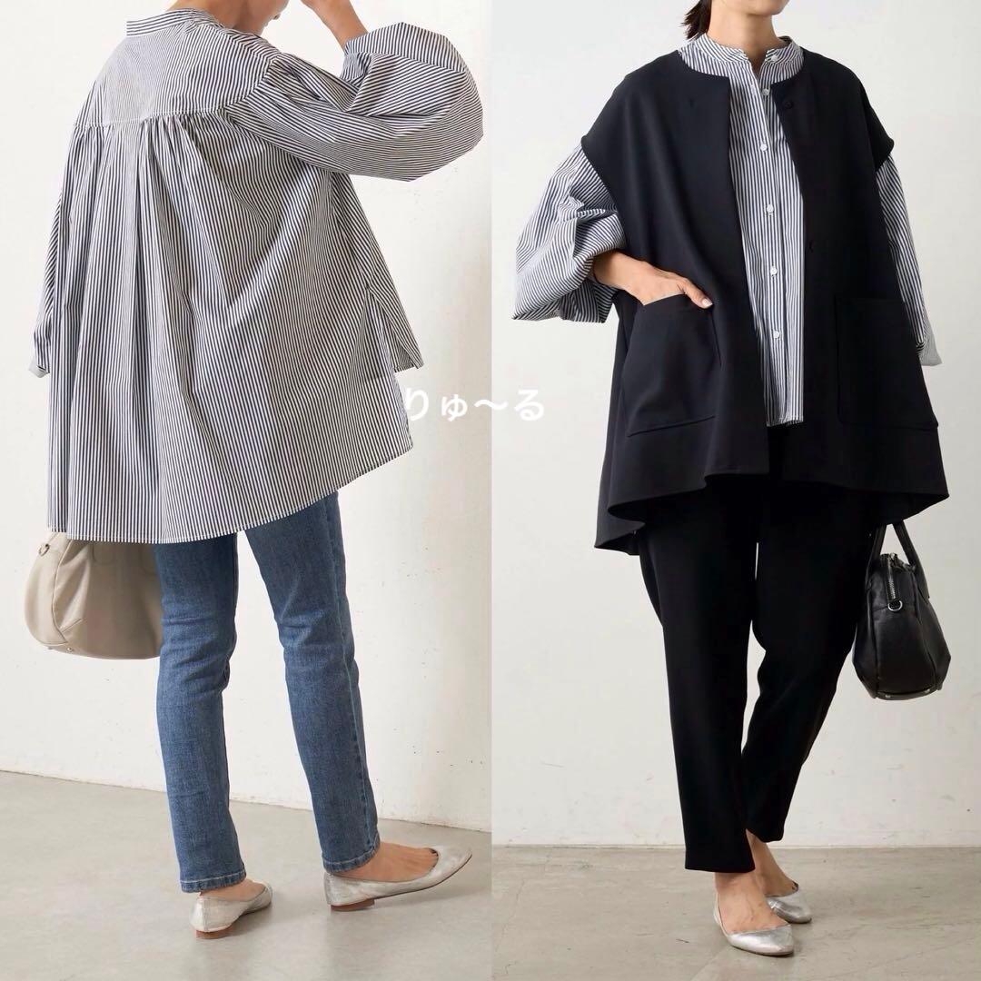 25AW⭐️1回短時間⭐️ビアズリー ソデリブフルアシャツ ストライプ／フリー