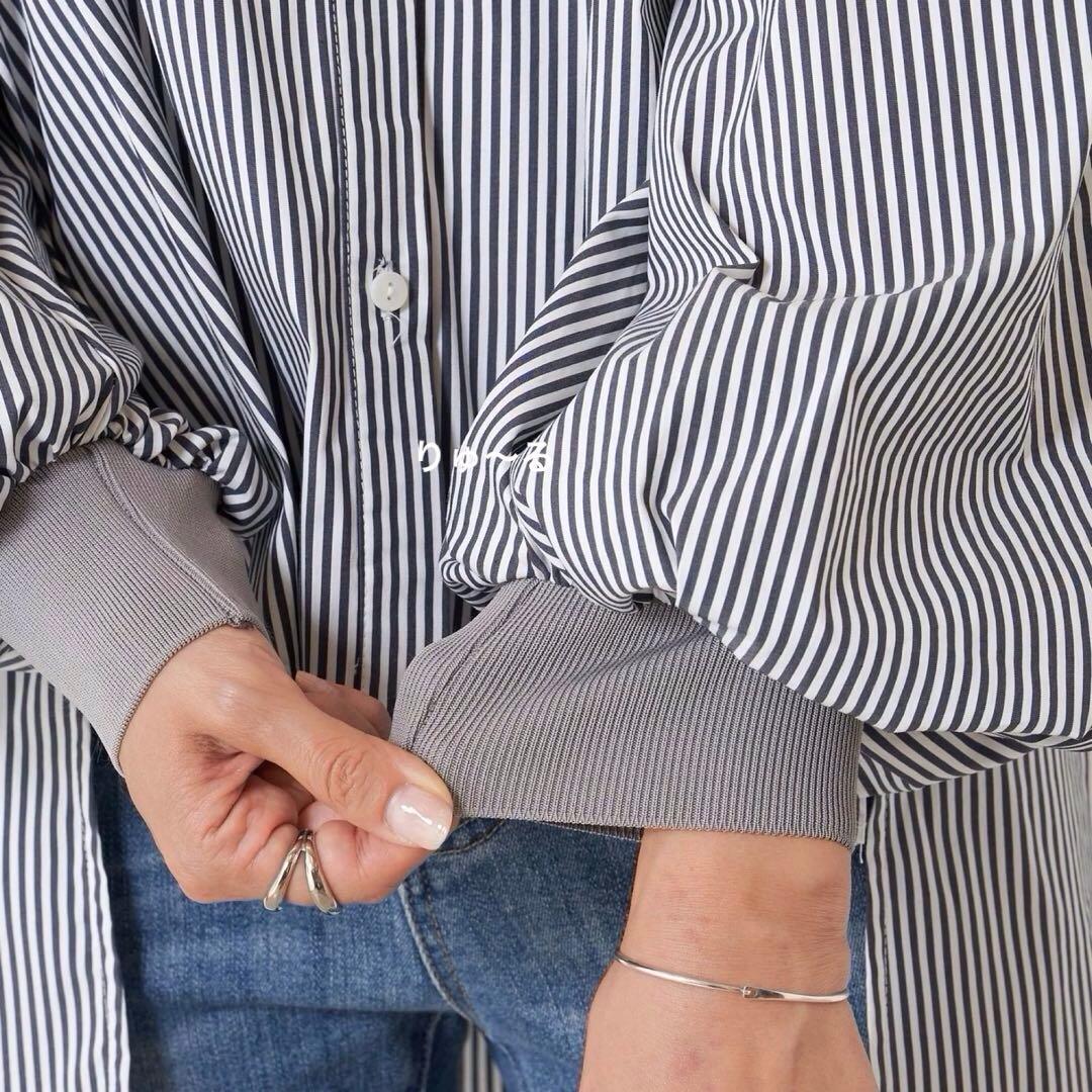 25AW⭐️1回短時間⭐️ビアズリー ソデリブフルアシャツ ストライプ／フリー