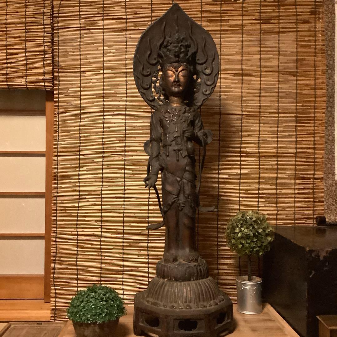 朝鮮・三国時代「百済・観世音菩像」高句麗・新羅・百済・天平・銅鉄・特大