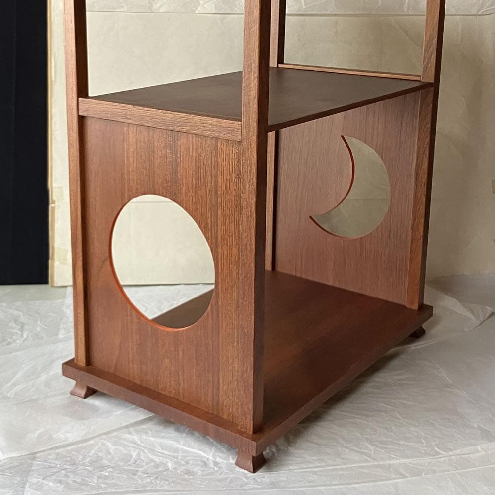 F1457 日月棚 花押 あり 紙箱入り 木製 茶棚 茶道具 煎茶棚 煎茶道具