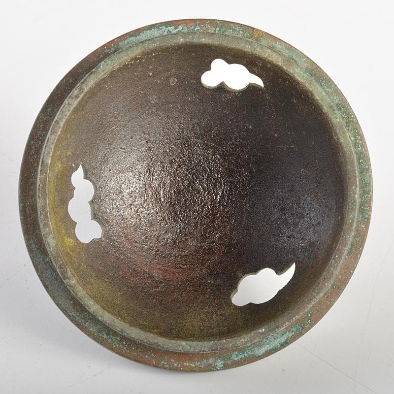 平安　秦蔵六造　青銅　鹿摘　霊芝三つ足香炉　共箱　M　R7402