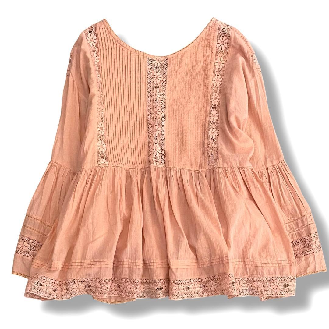 美品✨ヌキテパ コットンレースボイル 2WAYブラウス サーモンピンク