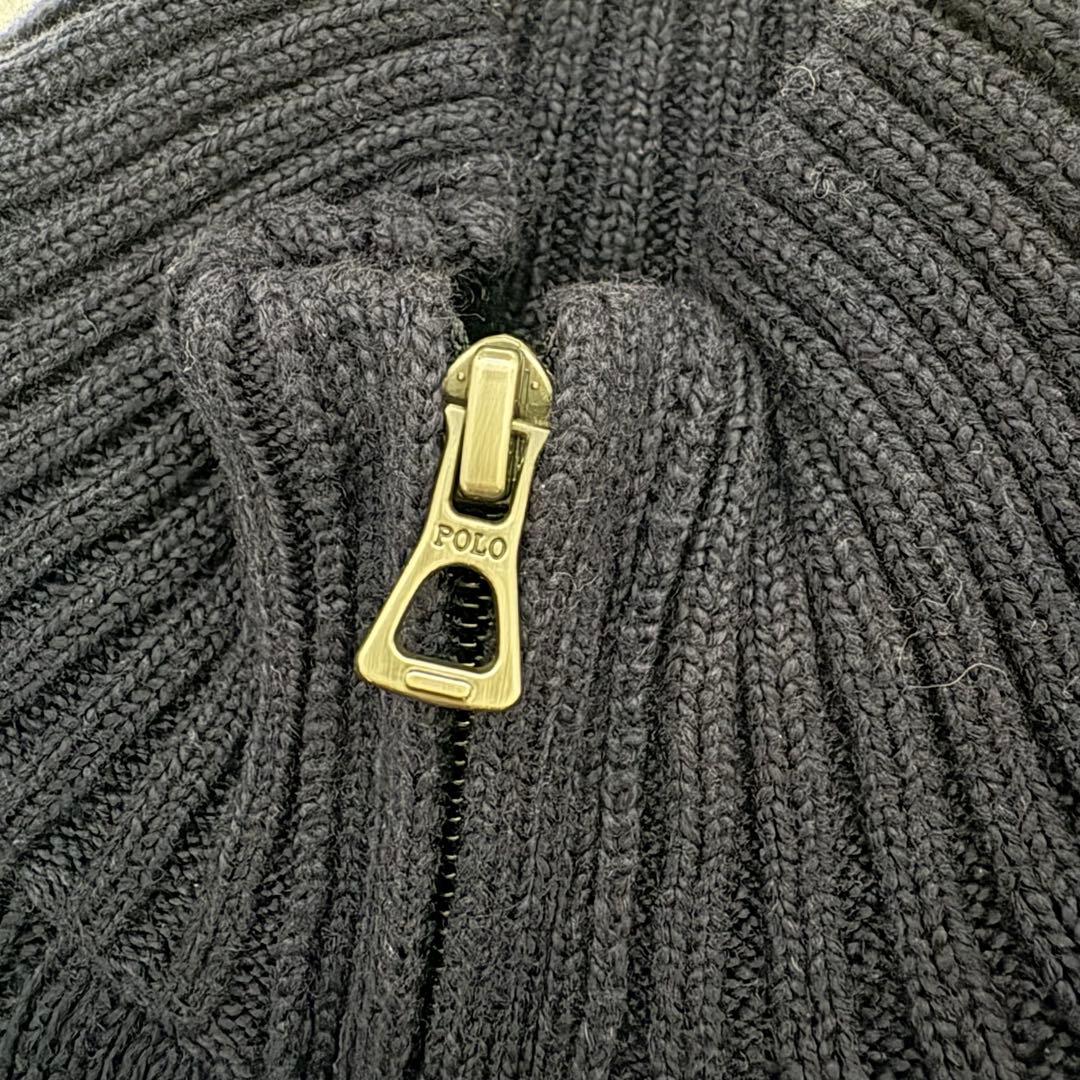 ポロラルフローレン ケーブルニット フルジップ コットン ポニーロゴ 紺 XS
