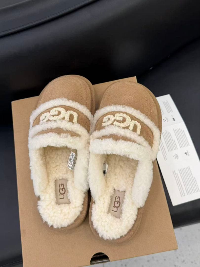 UGG スリッパ 平底 ムートン ファー スエード ベージュ レディース 37