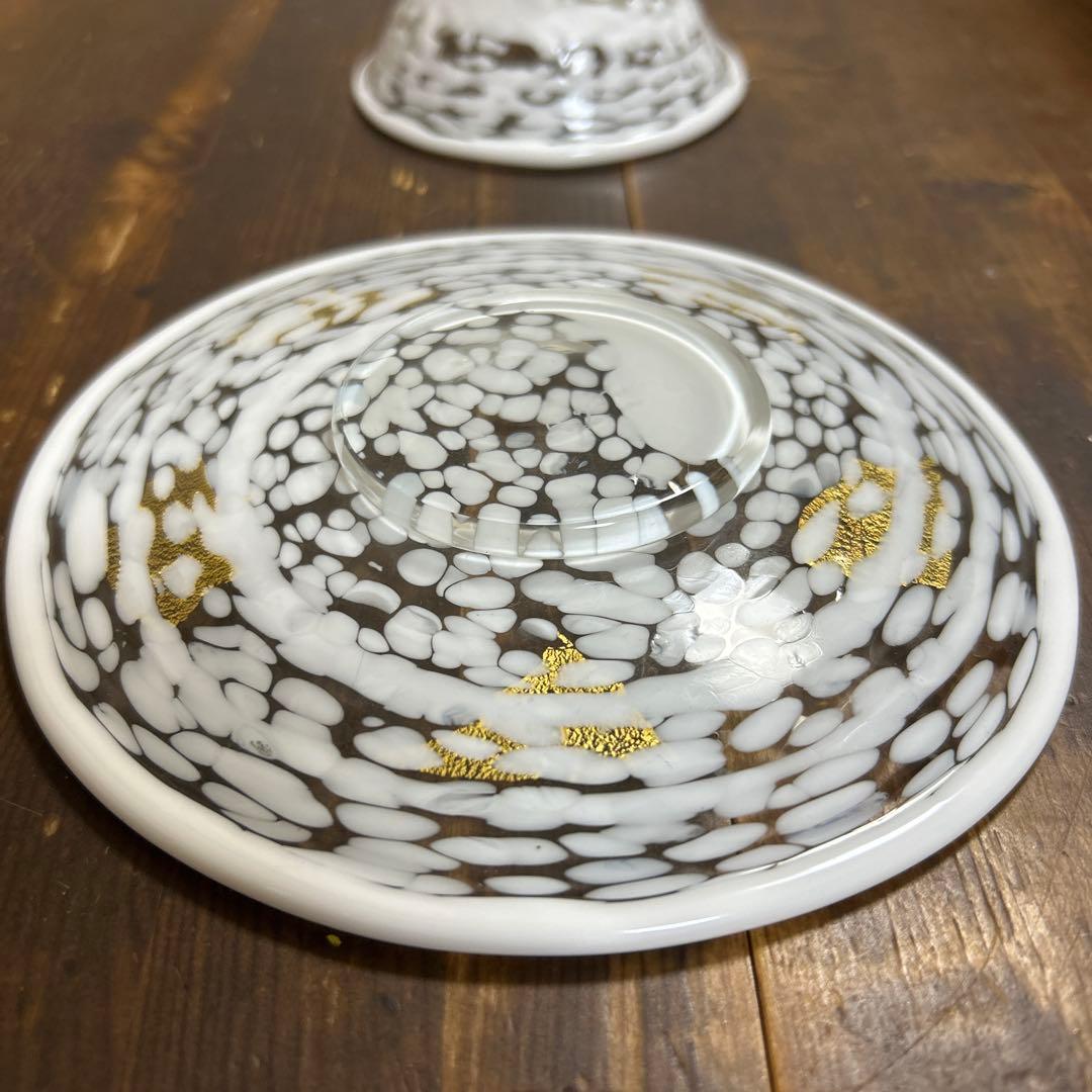 ガラス作家　石井康治　カップ＆ソーサー　金彩　工芸品　成川美術館展示品　手吹