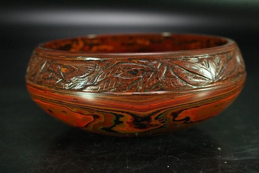 色漆 堆朱 筆洗 匙 台付 文房具(K-LC953)