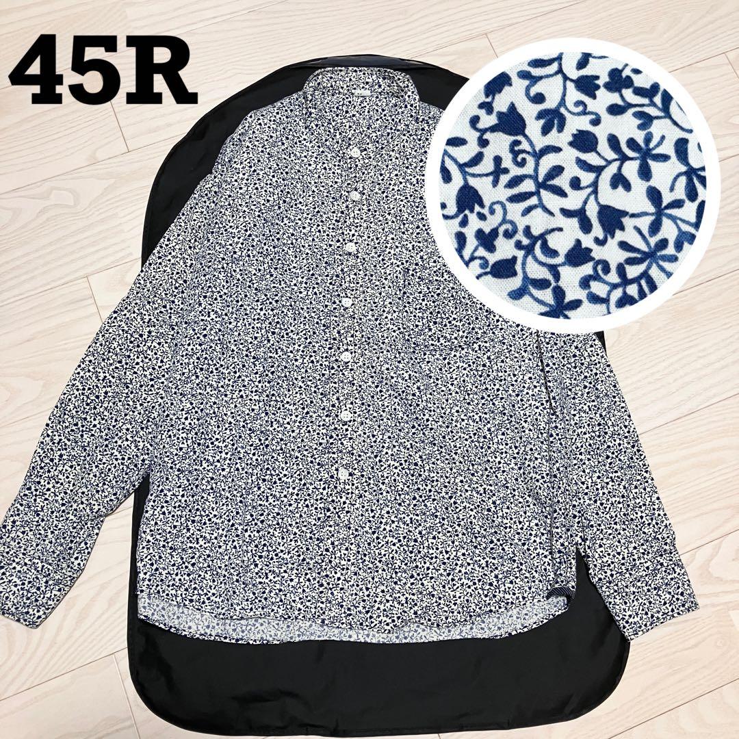 【美品】45R フラワータペットの908オーシャンスタンドシャツ 小花　ブラウス