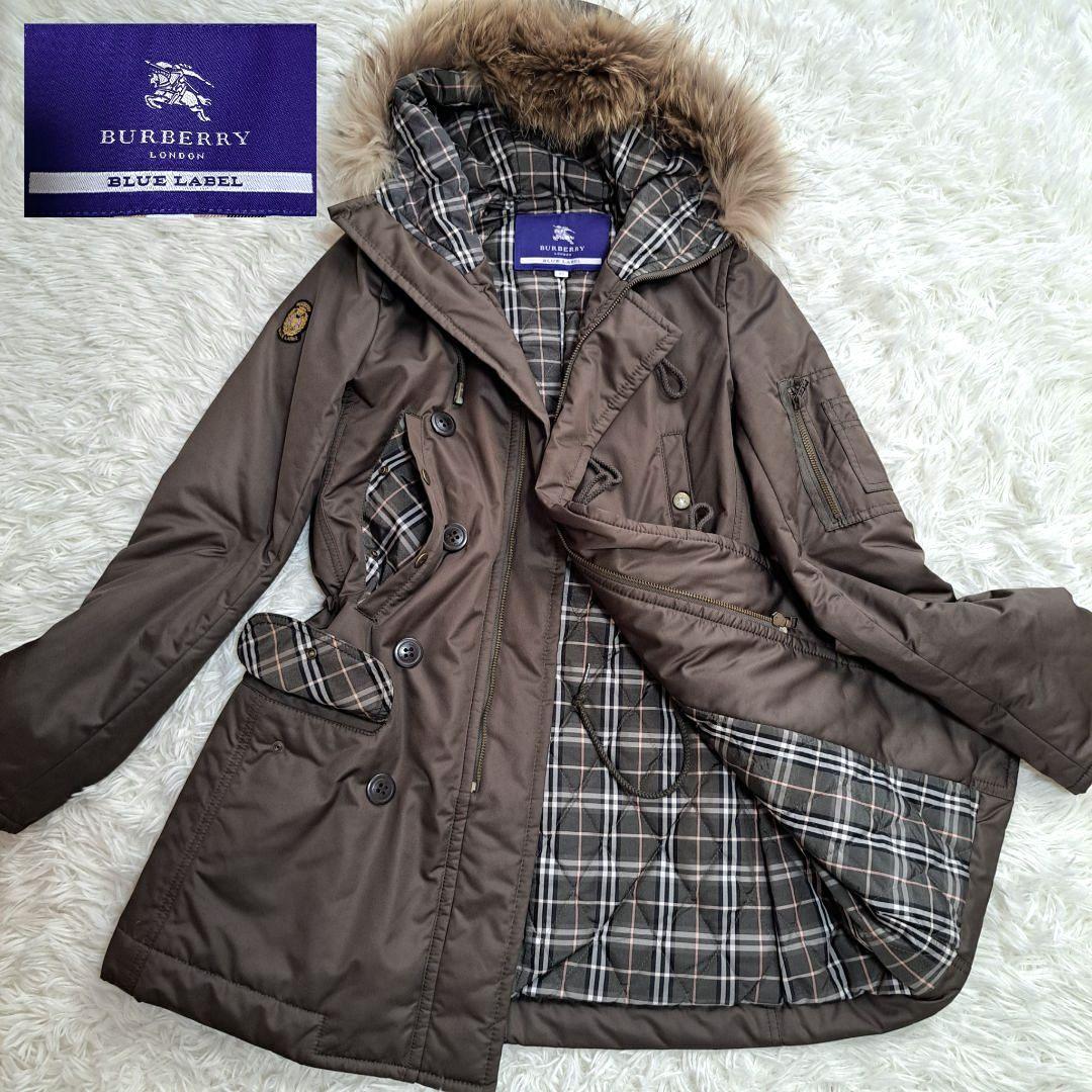 【BURBERRY BLUE LABEL】ラクーンファーノバチェックモッズコート