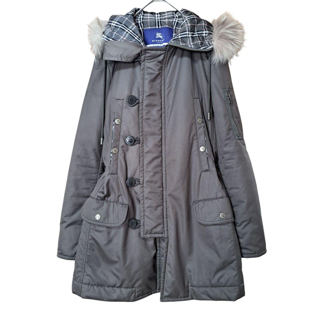 【BURBERRY BLUE LABEL】ラクーンファーノバチェックモッズコート
