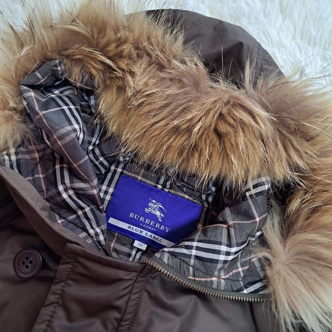 【BURBERRY BLUE LABEL】ラクーンファーノバチェックモッズコート