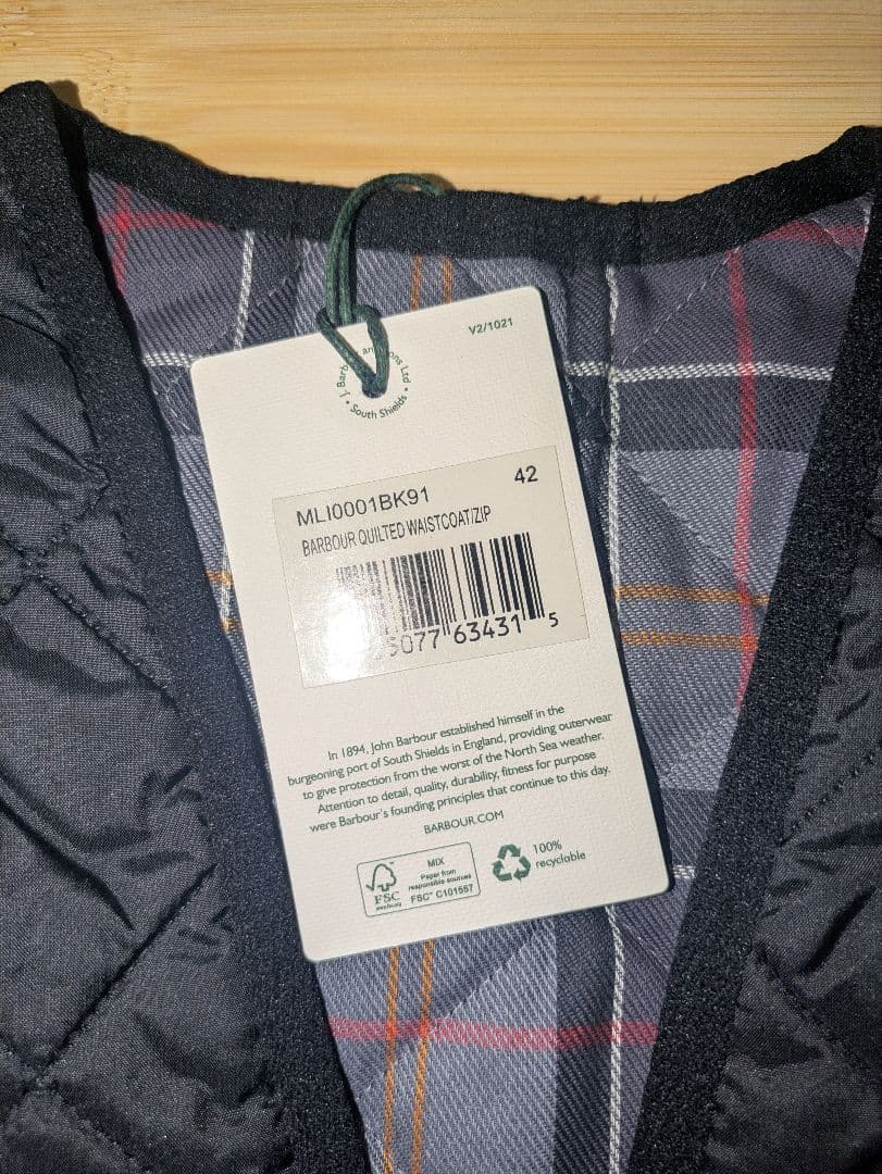 新品未使用　バブアー　純正キルティングライナー　ブラック　42