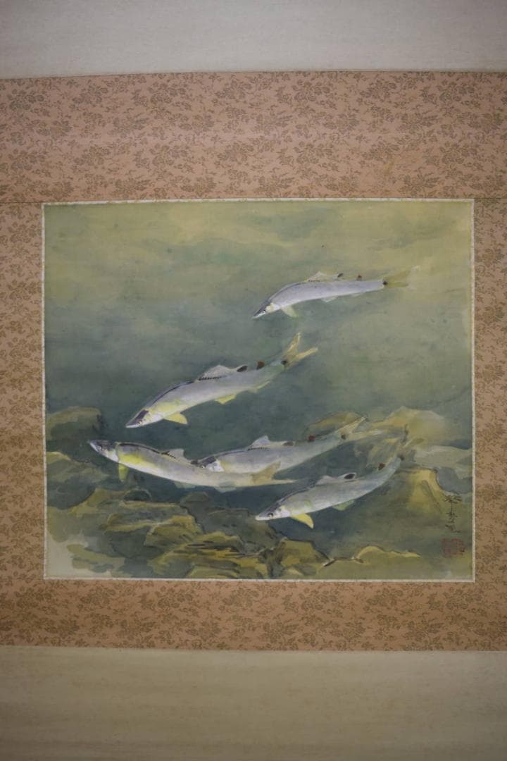 真作/華堂/鮎図/布袋屋掛軸HF-1000