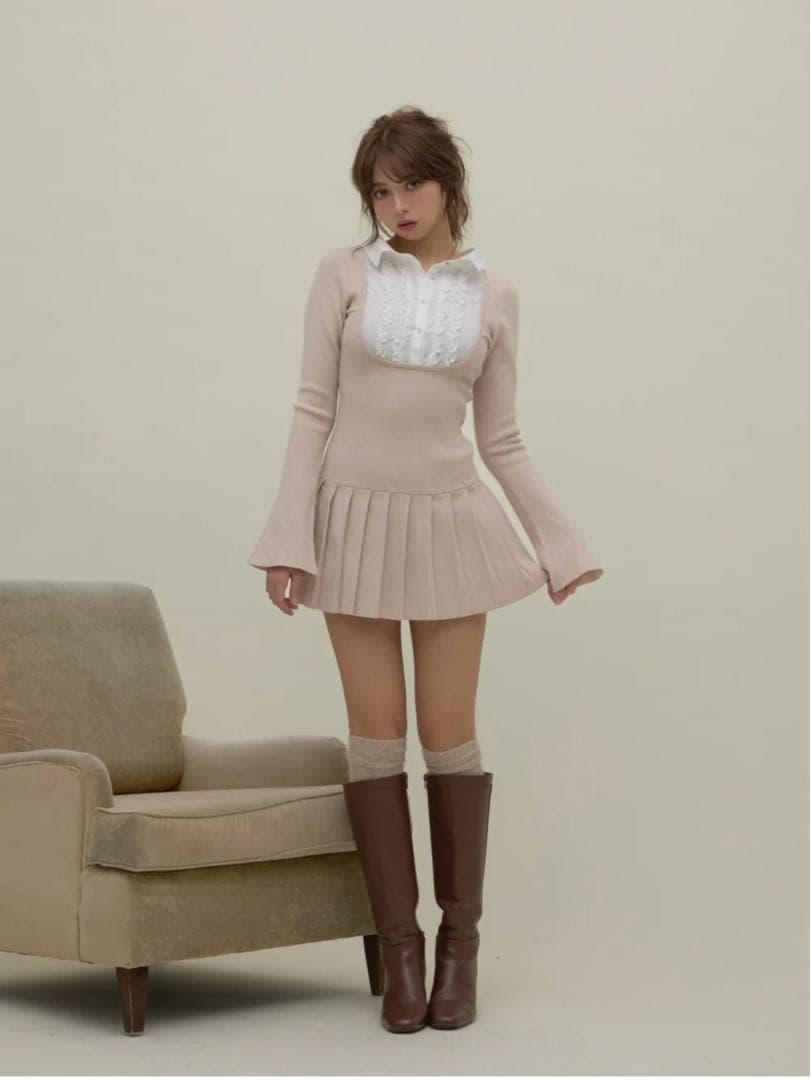 ワンピース ANDMARY Lotta frill mini dress pink