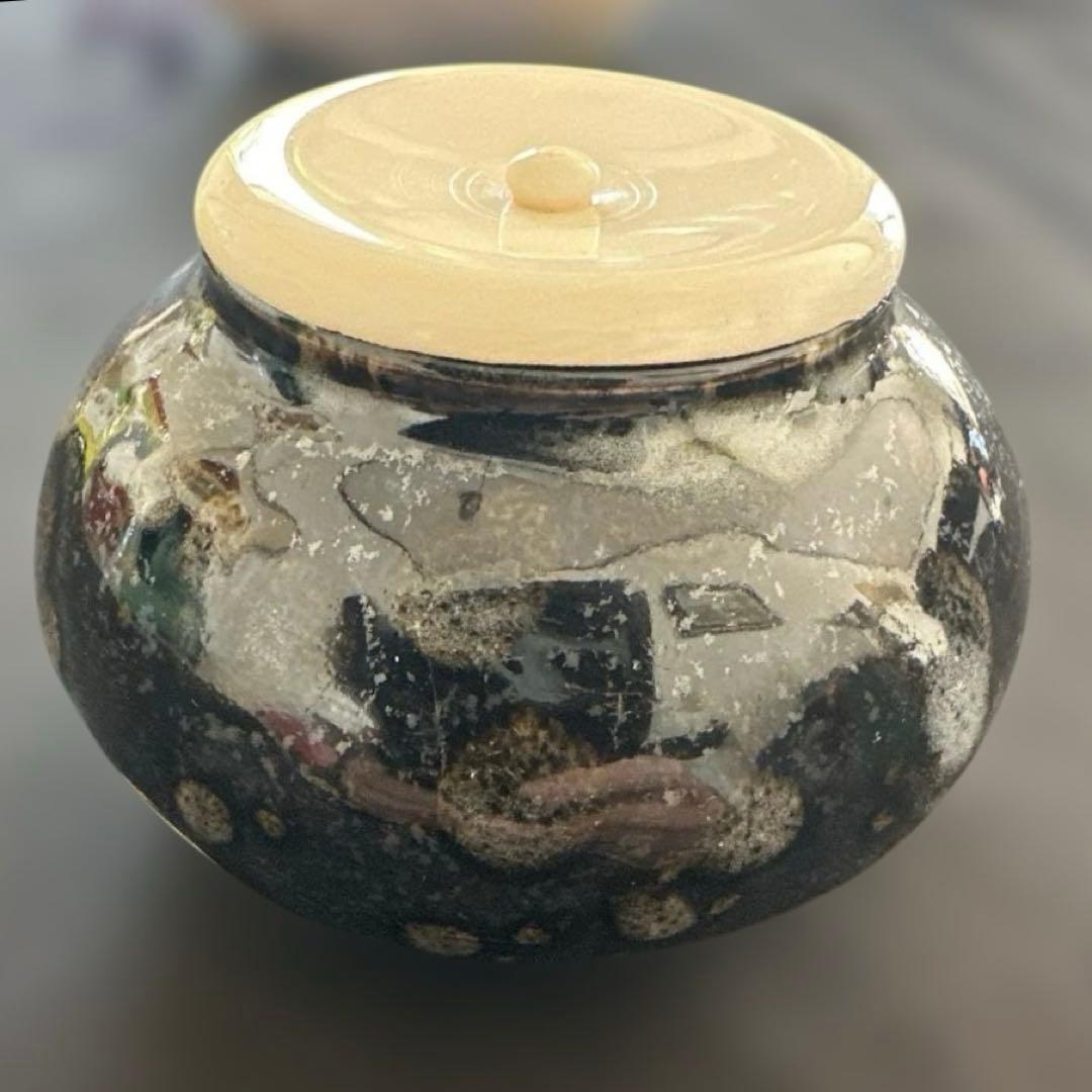 【新品、未使用品】大海茶入　仕覆付　茶道具　黒色と灰色のグラデーション