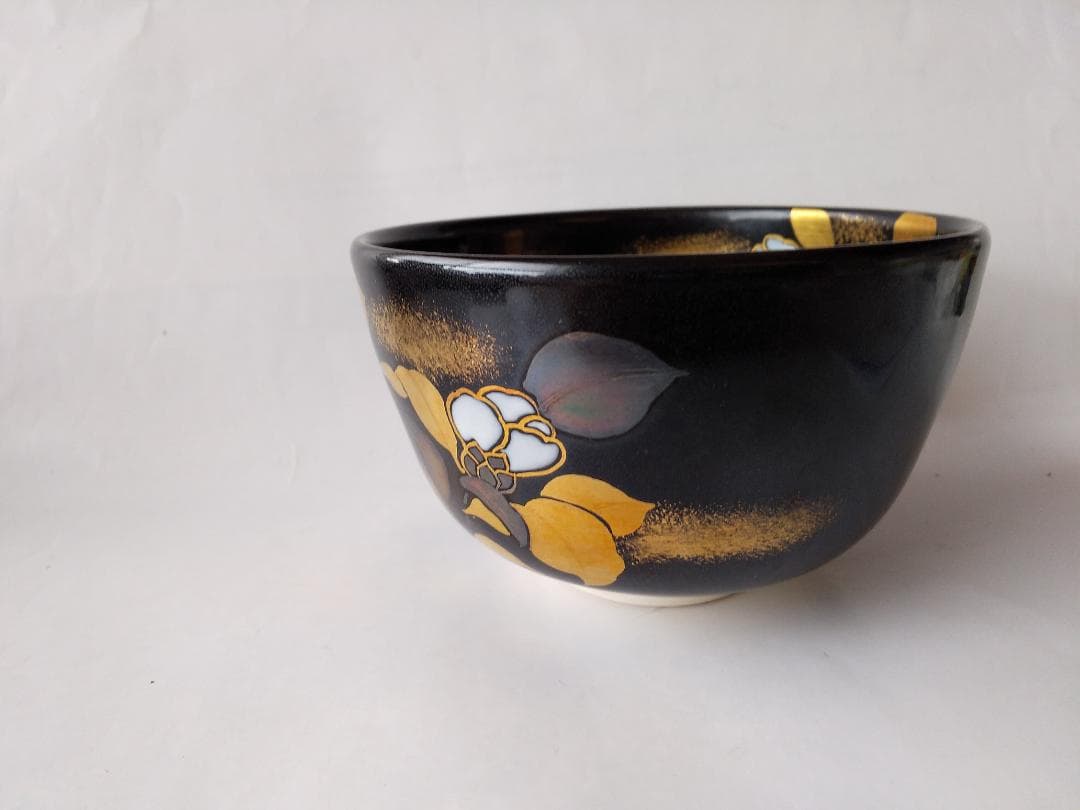 押小路窯 庄左ェ門 作 色絵 「 椿 」茶碗 押小路焼 共箱 栞 抹茶碗 新品