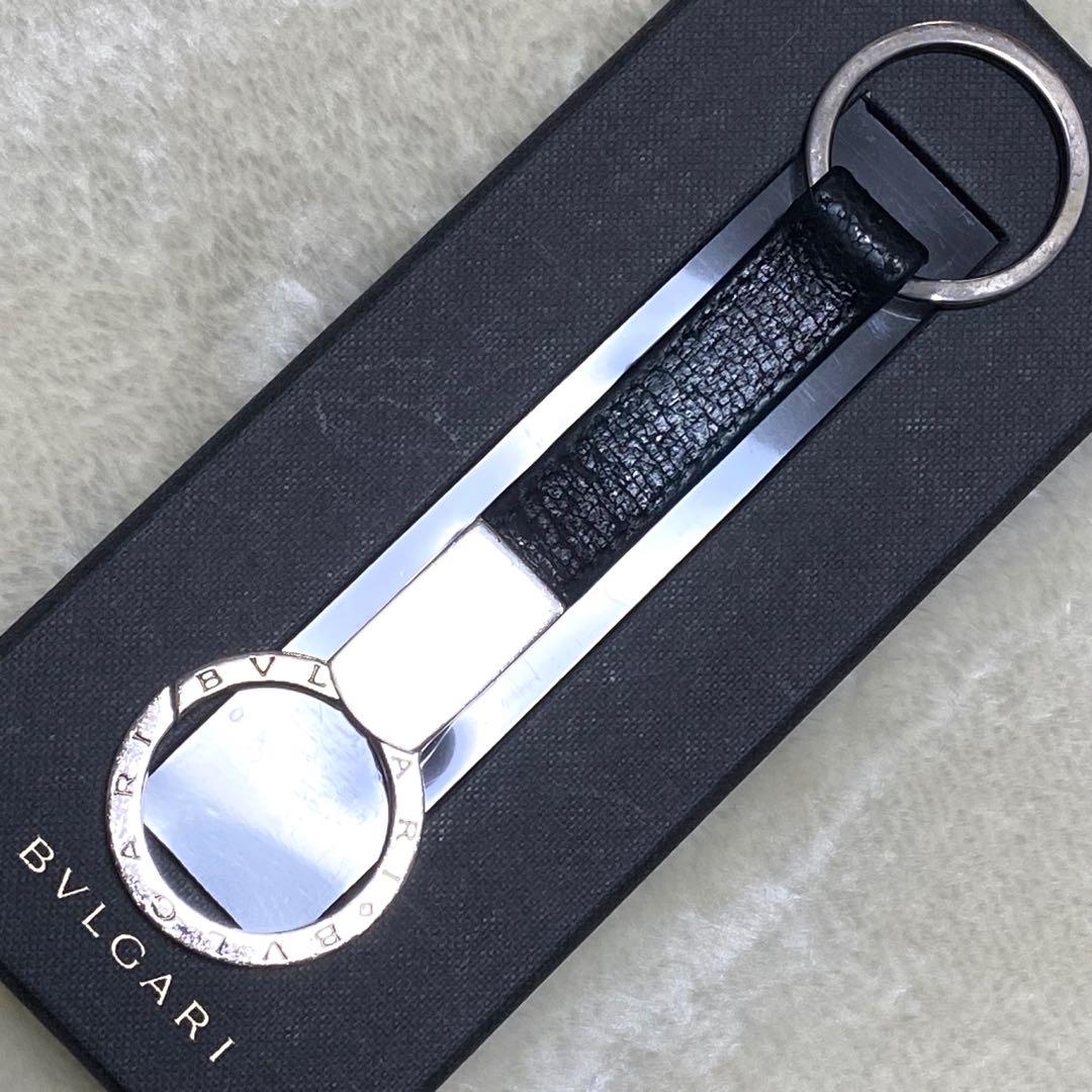箱付❗️美品✨BVLGARIブルガリマンキーホルダーキーリング黒レザーシルバー金具