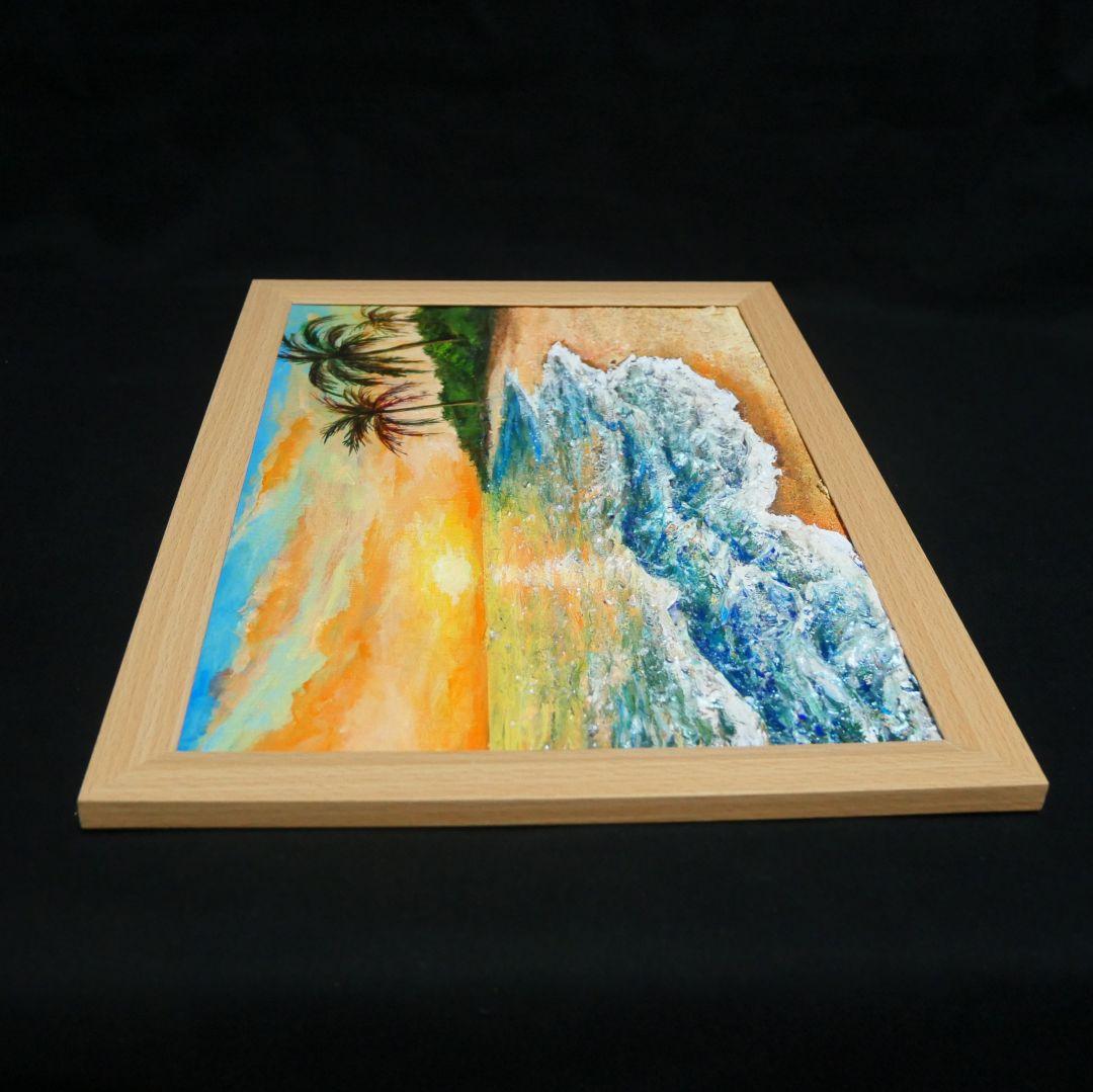 油絵 油彩 油彩画 絵 絵画【夕日の海辺】