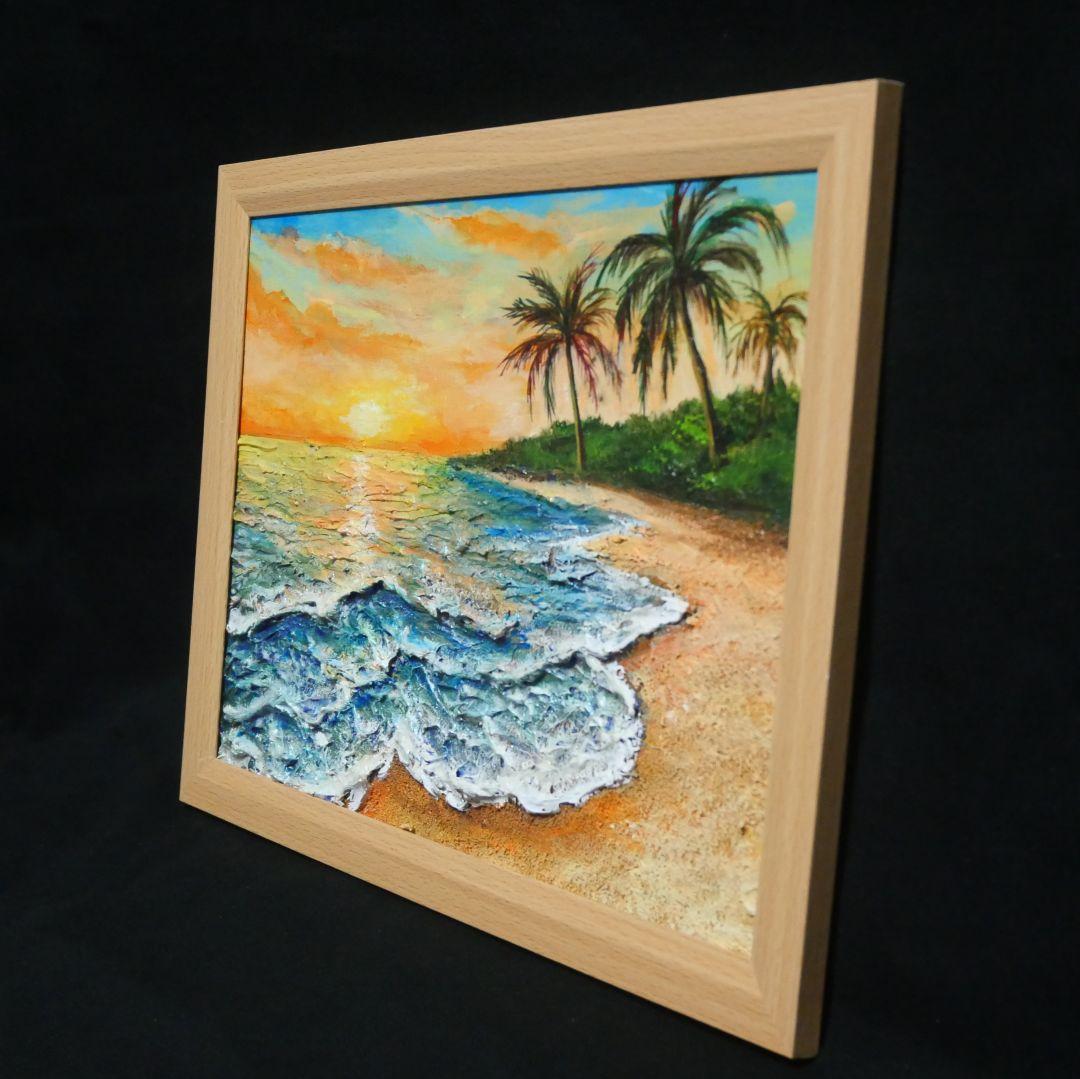油絵 油彩 油彩画 絵 絵画【夕日の海辺】
