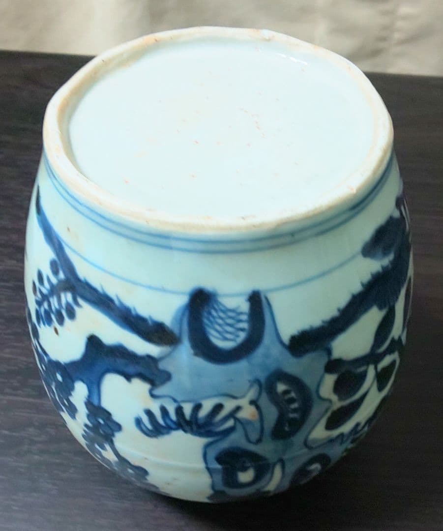 中国美術 白磁胴継染付 明 清時代 霊芝文 牡丹 花鳥模様陶器の壺