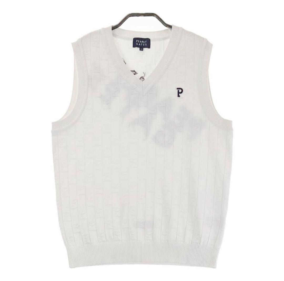 【美品】パーリーゲイツ 2023年Vネックニットベスト PGロゴ柄 ホワイト1