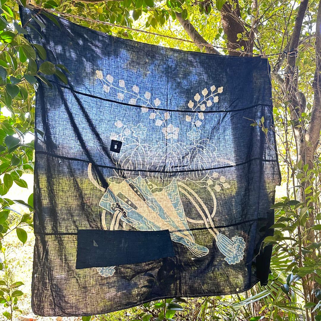 2168様感謝‼️明日につなぐ古布　桐花扇面TSUTSUGAKI筒がき藍染大風呂敷
