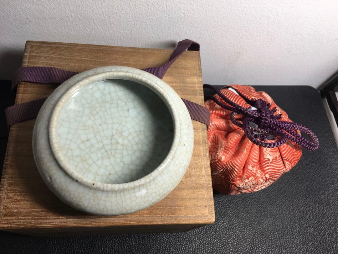 中国古美術 大清康熙年製 在銘あり 時代物 筆洗 青磁 貫入