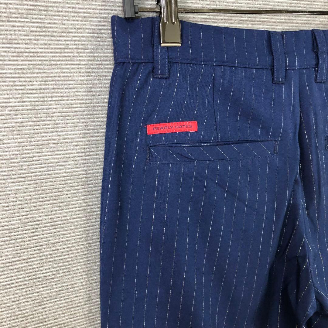 未使用品 PEARLY GATES ロゴ ストライプ パンツ 4 ネイビー
