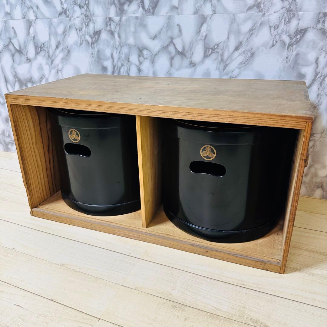 黒色火鉢枠　 2個セット　漆器　豊臣秀吉家紋　アンティーク　骨董品　木箱限定値引