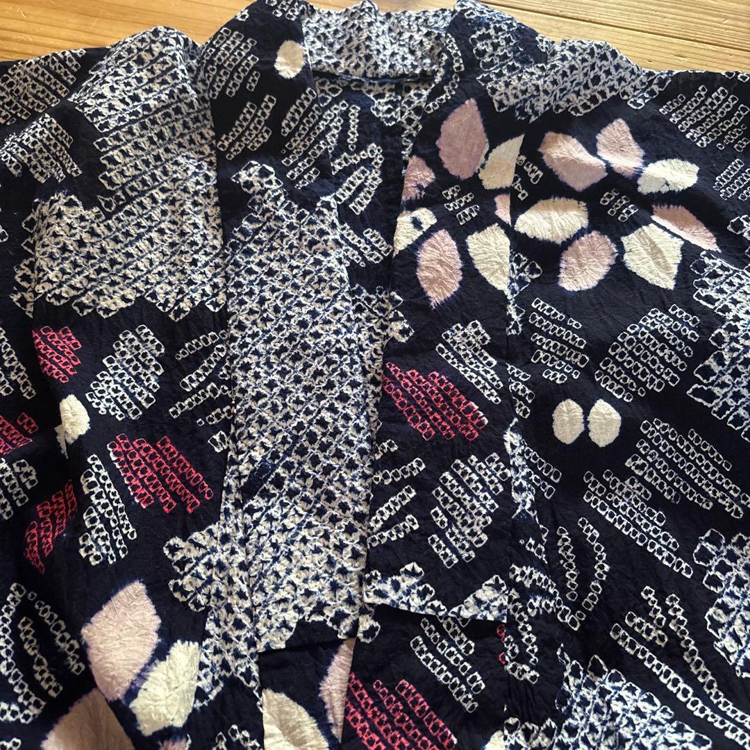 【SALE】有松鳴海絞り浴衣 花繋ぎ 手縫い 身丈153.5 藍染 絞り 浴衣