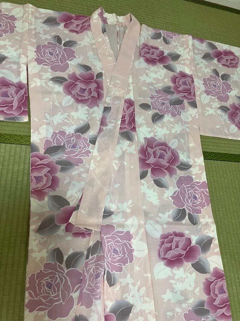 撫松庵　セオα 浴衣　薔薇 ピンク グレー セオアルファ ポリエステル