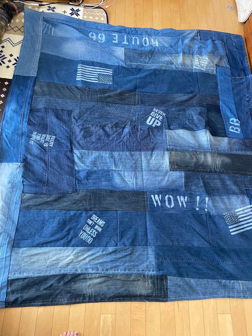 リメイクデニム マルチカバー　ハンドメイドざっくりベットカバーダメージ