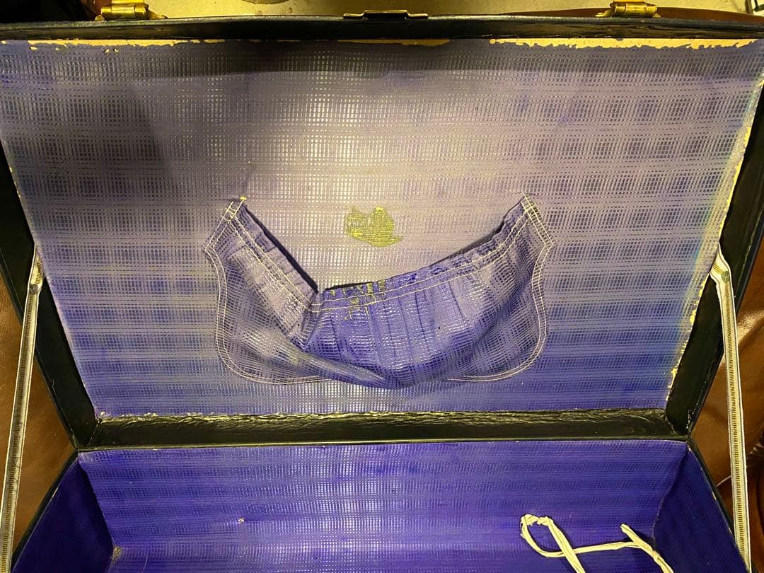 アンティーク　ヴィンテージ　トランク　ネイビー　ゴールド　ブルー