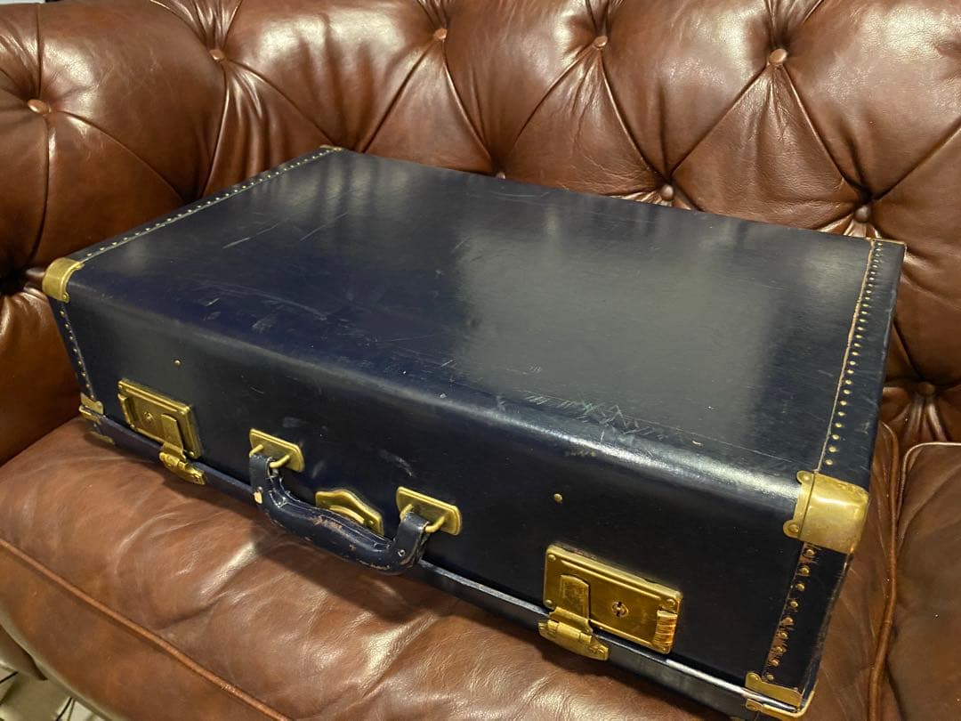 アンティーク　ヴィンテージ　トランク　ネイビー　ゴールド　ブルー