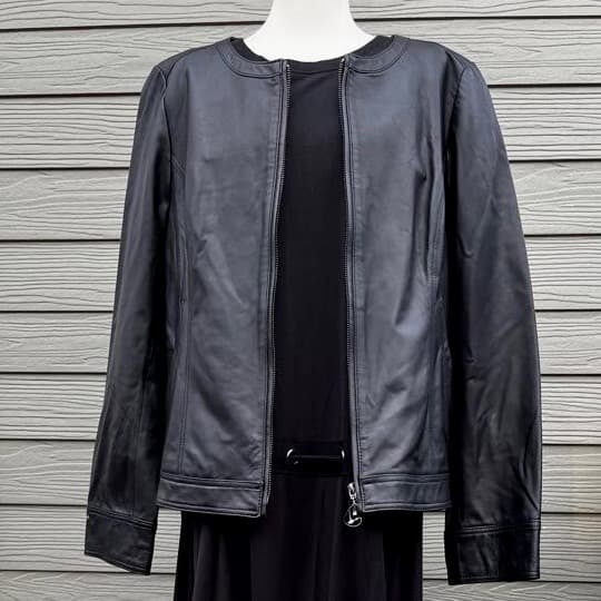 【新品】ラムレザーシングルライダースジャケット ミセスLL 13号ゆったりサイズ