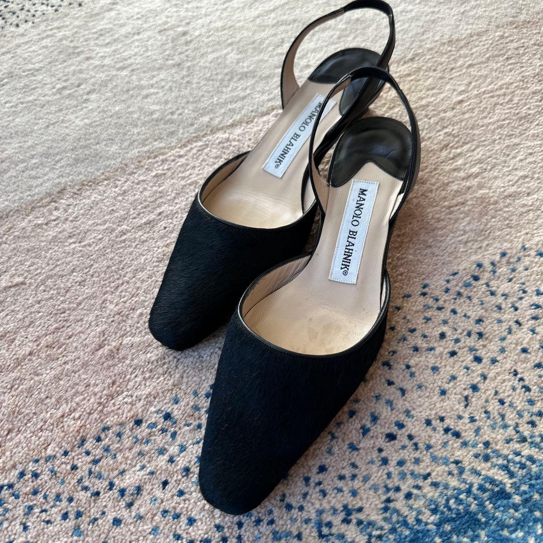 MANOLO BLAHNIK ハラコ　ブラックミュール 新品未使用　35.5
