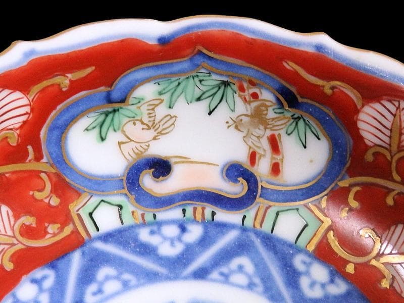 大聖寺伊万里　金襴手　金唐草に亀甲紋の図　４寸皿　５枚　A542AS-DAy