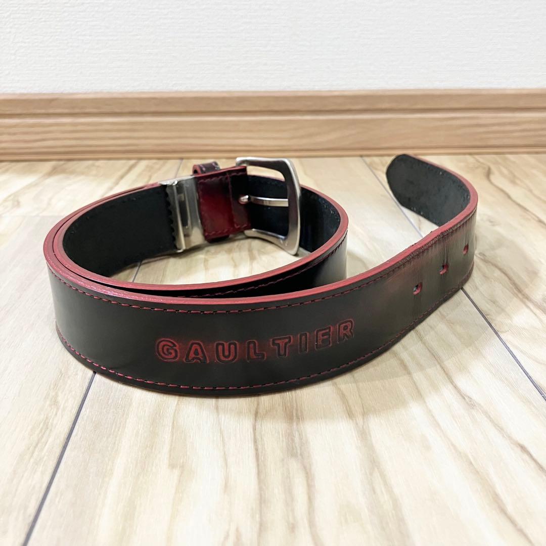 ✨美品✨ジャンポールゴルチエ レザー ベルト 黒×赤 ロゴ型押し ヴィンテージ