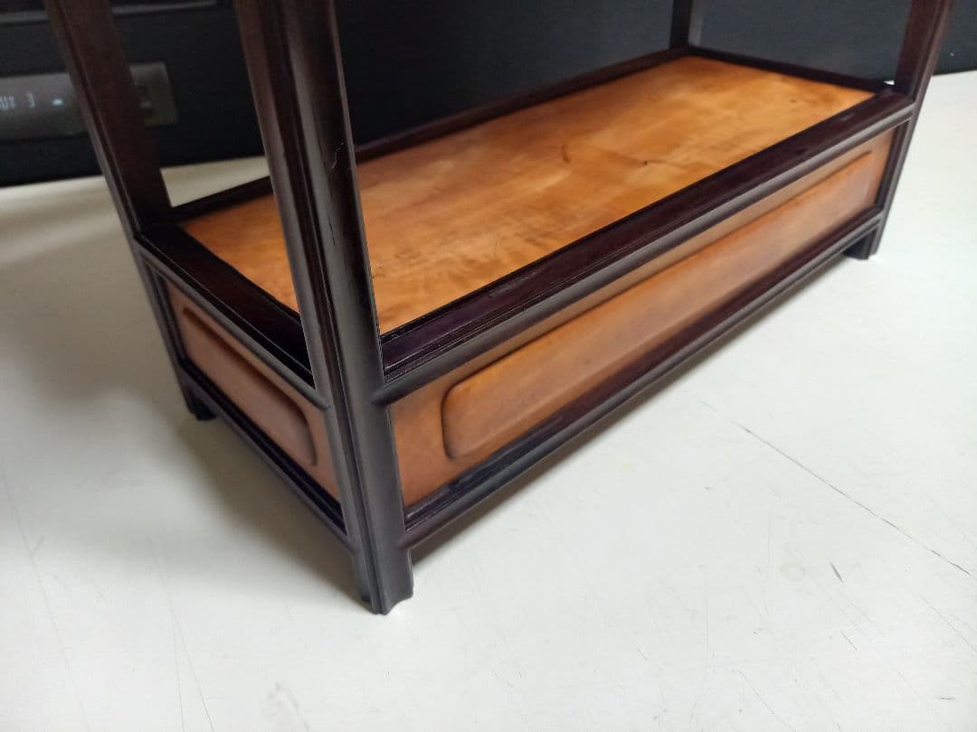 希少　明治期　指物細工　黒檀　良杢　隠し箱　からくり　飾り棚