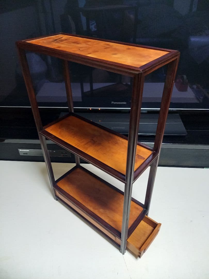 希少　明治期　指物細工　黒檀　良杢　隠し箱　からくり　飾り棚