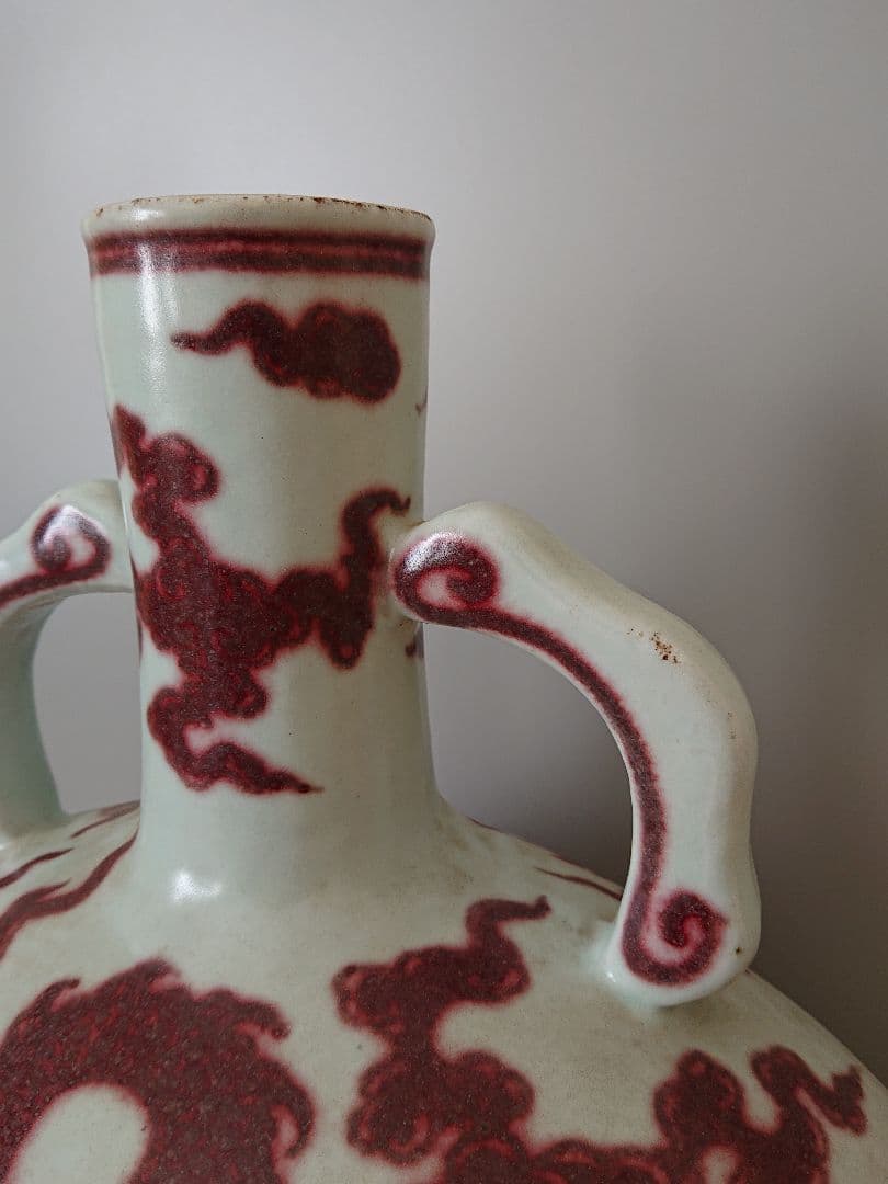 中国 明時代 官窯 釉裏紅五爪龍文偏壺　高さ49cm |景徳鎮窯 辰砂 唐物