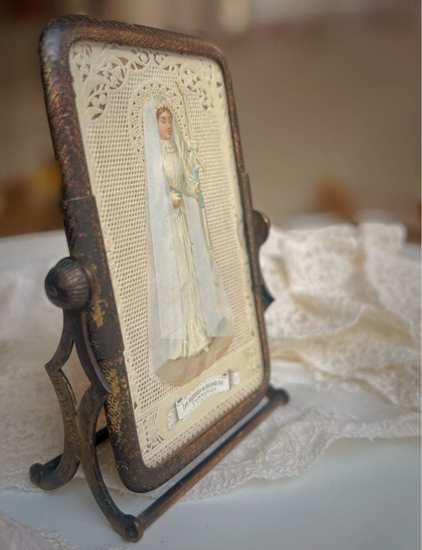 1900年代初頭 フランス製 アンティーク 回転式フォトフレーム＋ホーリーカード