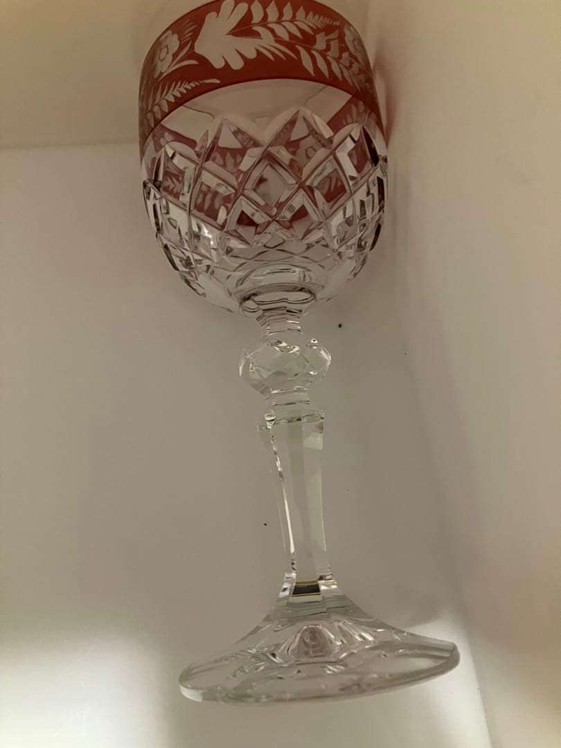 青赤エッチングデザインクリスタルグラス　ボヘミアングラス