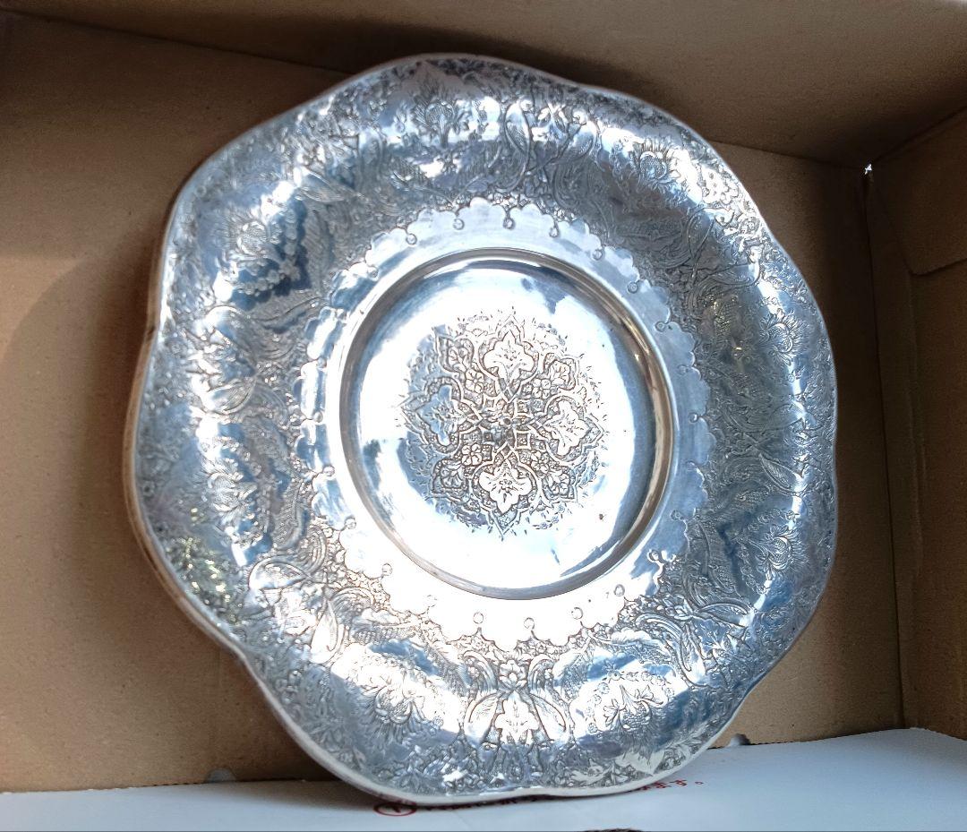 純銀925 ペルシャ アラベスク模様 皿 刻印 アンティーク シルバー レア