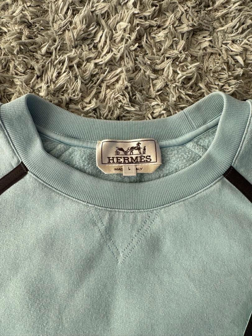 【美品】エルメス スウェット トレーナー カットソー L レザーロゴ